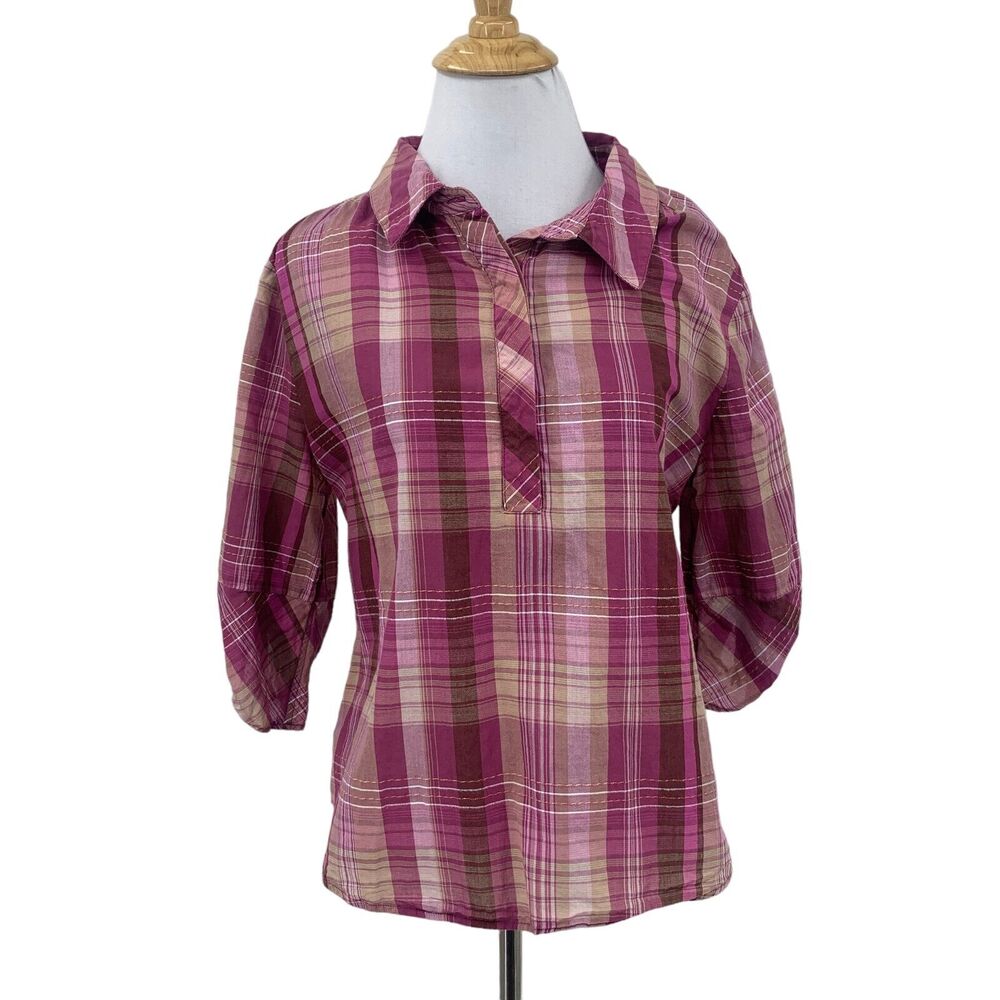 Soft Surroundings Arietta Shirt Women PM Petite Medium Hidden Button Half Sleeve